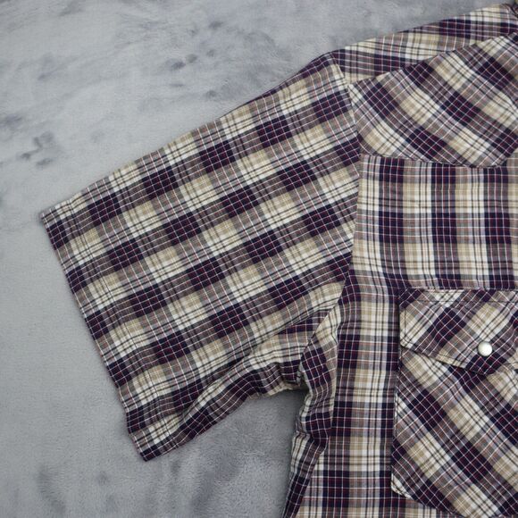 Wrangler Shirt Mens Medium Blue Red Plaid Pearl Snap Western Workwear Button Up - Picture 8 of 14